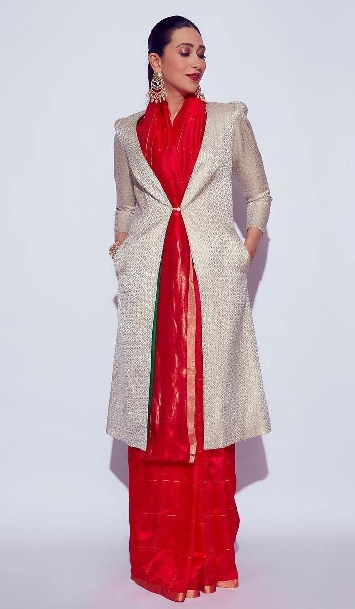 Saree blazer style | Blouse designs silk, Saree styles, Fashion