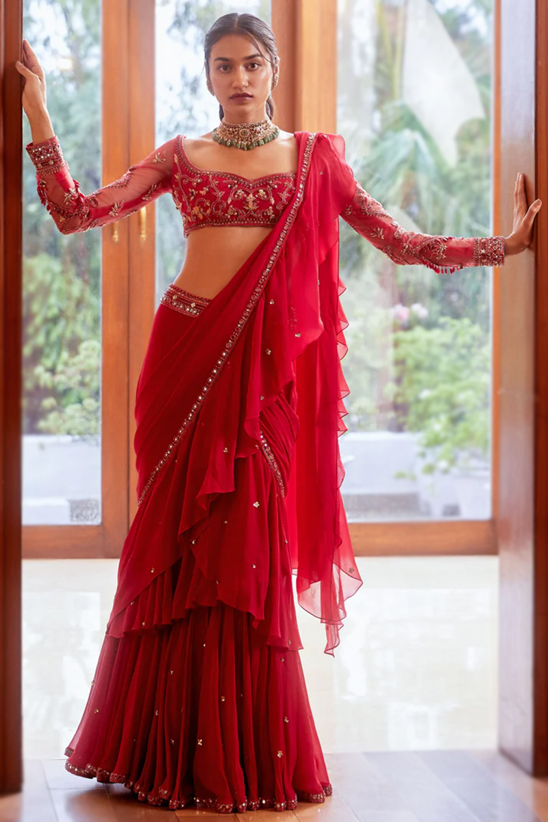 How to Style a Ruffle Saree: Trendy Looks You Need to Try - Andaaz Fashion  Blog