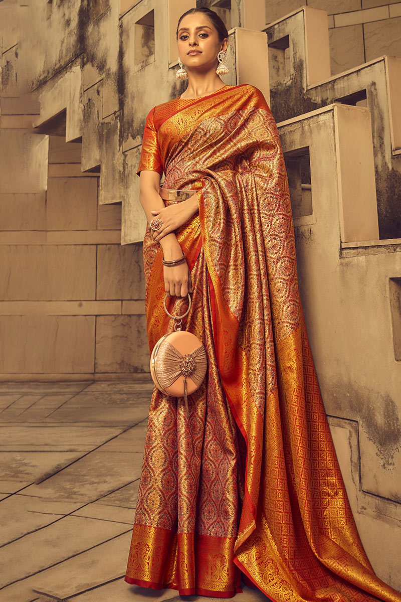 Golden zari banarasi silk saree,