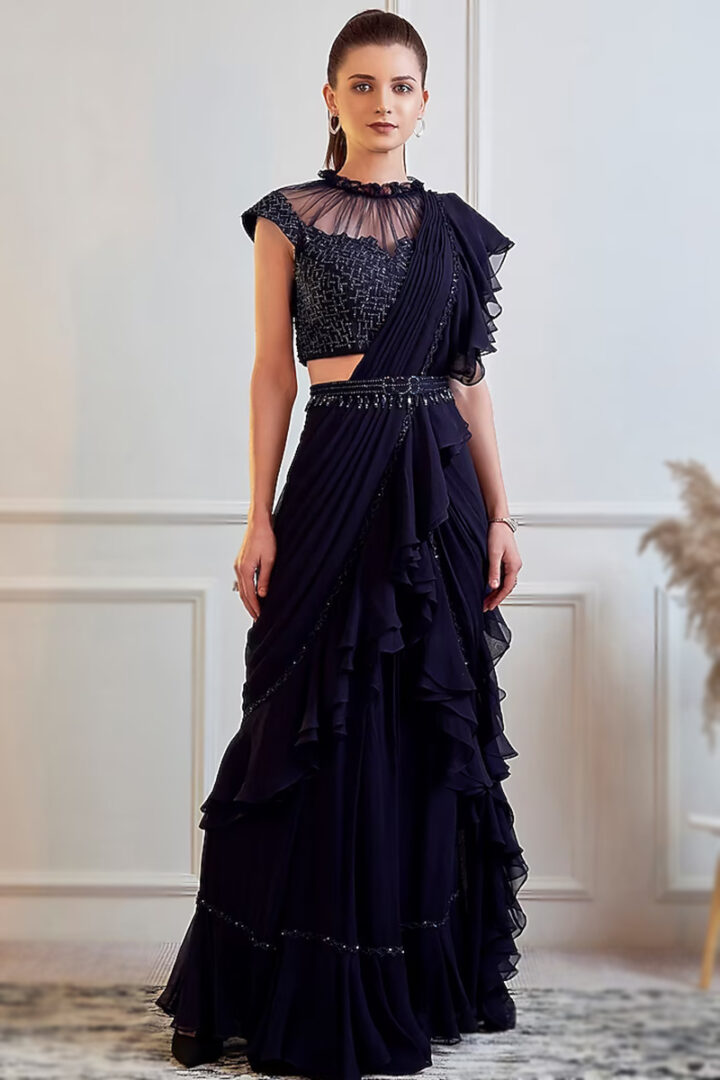 saree inspired evening dress MILANA Sari Drape Dress